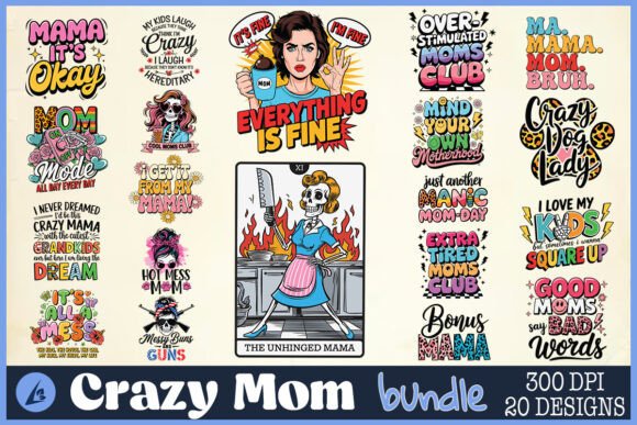 Crazy Mom SVG Bundle Graphics for Crafts