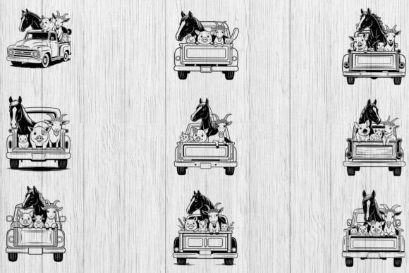 Farm Animals in Truck Bundle, Chickens for Crafts and Graphics