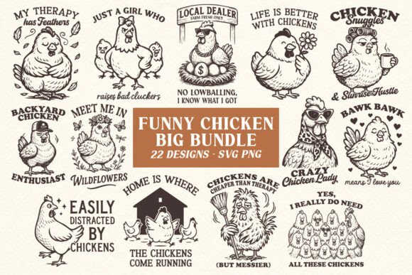 Funny Chicken Bundle SVG PNG Quirky Art for Crafts and Graphics