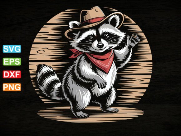 Raccoon Cowboy Svg, Western Raccoon Png for Graphics and Crafts
