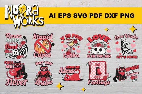 Valentine s Cat SVG Retro Bundle Graphics Crafts